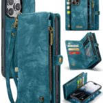 CaseMe 008 iPhone 16 Pro Max Θήκη Πορτοφόλι με Αποσπώμενη Θήκη Σιλικόνης -Blue