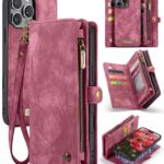 CaseMe 008 iPhone 16 Pro Max Θήκη Πορτοφόλι με Αποσπώμενη Θήκη Σιλικόνης -Red