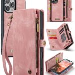 CaseMe 008 iPhone 16 Pro Max Θήκη Πορτοφόλι με Αποσπώμενη Θήκη Σιλικόνης -Pink