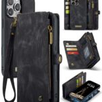 CaseMe 008 iPhone 16 Pro Max Θήκη Πορτοφόλι με Αποσπώμενη Θήκη Σιλικόνης - Black
