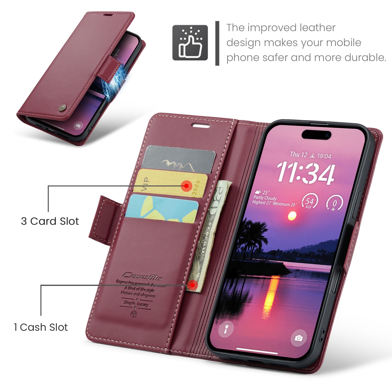 CaseMe 023 iPhone 16 Pro Max RFID Θήκη Πορτοφόλι Δερμάτινη –Red