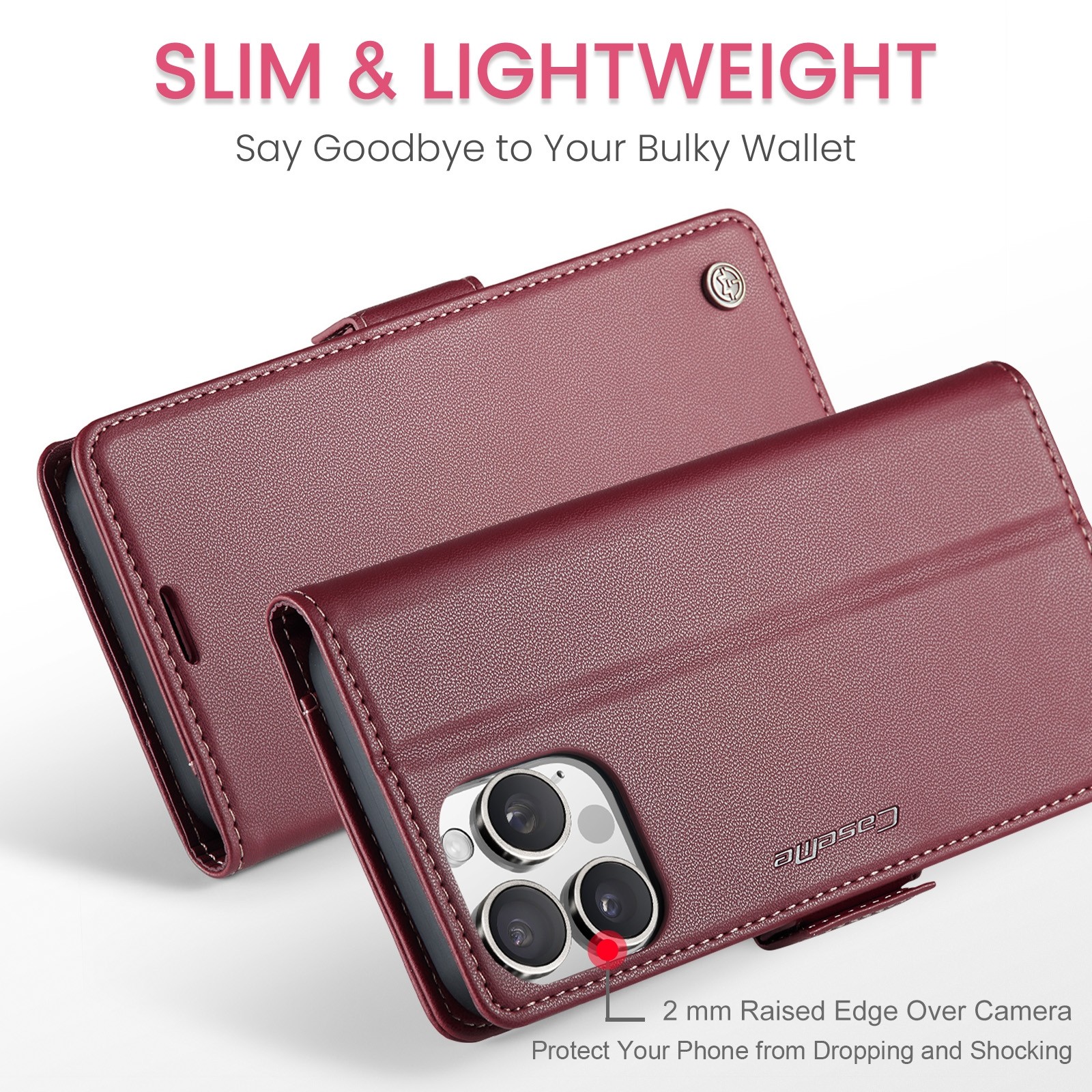 CaseMe 023 iPhone 16 Pro Max RFID Θήκη Πορτοφόλι Δερμάτινη –Red