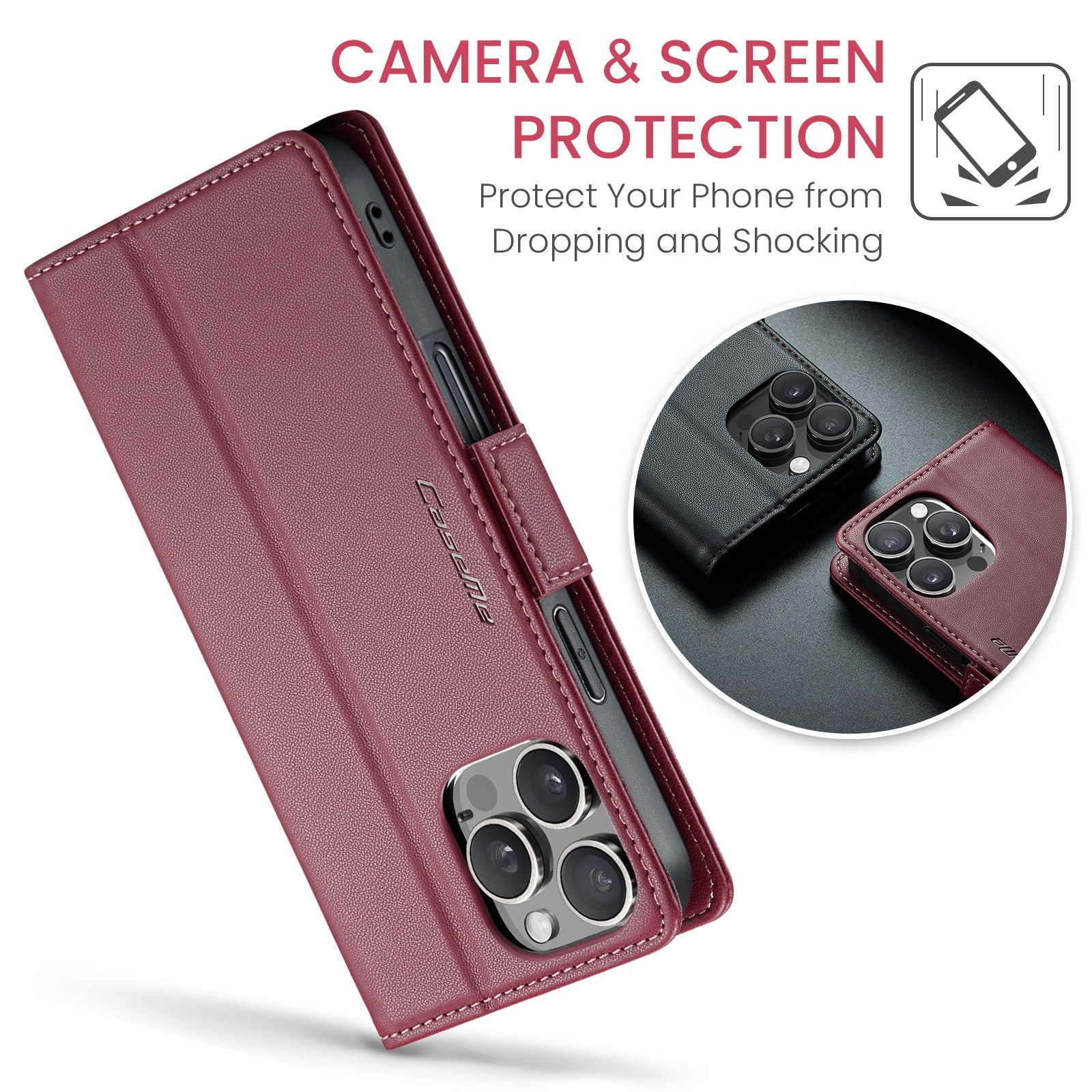 CaseMe 023 iPhone 16 Pro Max RFID Θήκη Πορτοφόλι Δερμάτινη –Red