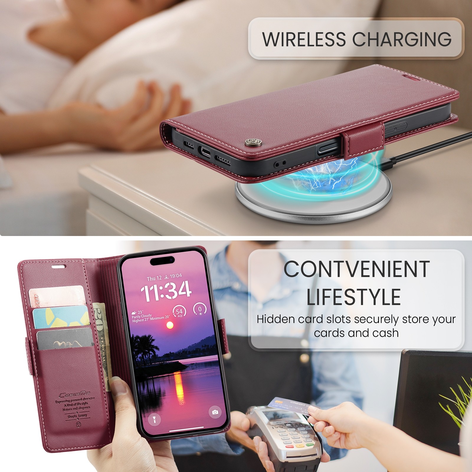 CaseMe 023 iPhone 16 Pro Max RFID Θήκη Πορτοφόλι Δερμάτινη –Red