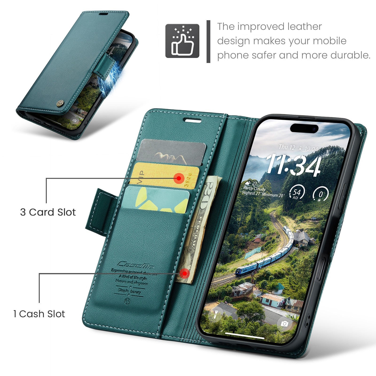 CaseMe 023 iPhone 16 Pro Max RFID Θήκη Πορτοφόλι Δερμάτινη –Green
