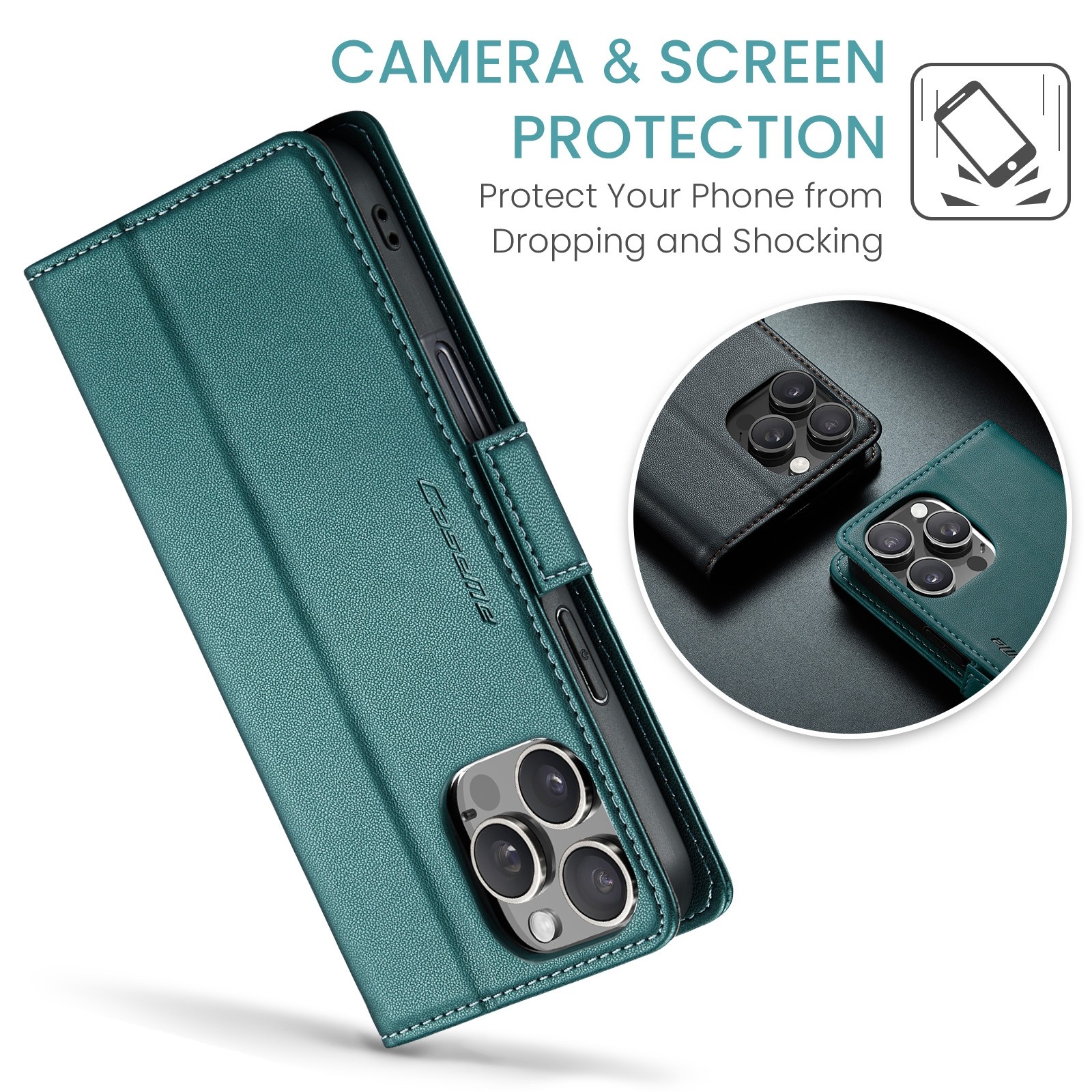 CaseMe 023 iPhone 16 Pro Max RFID Θήκη Πορτοφόλι Δερμάτινη –Green