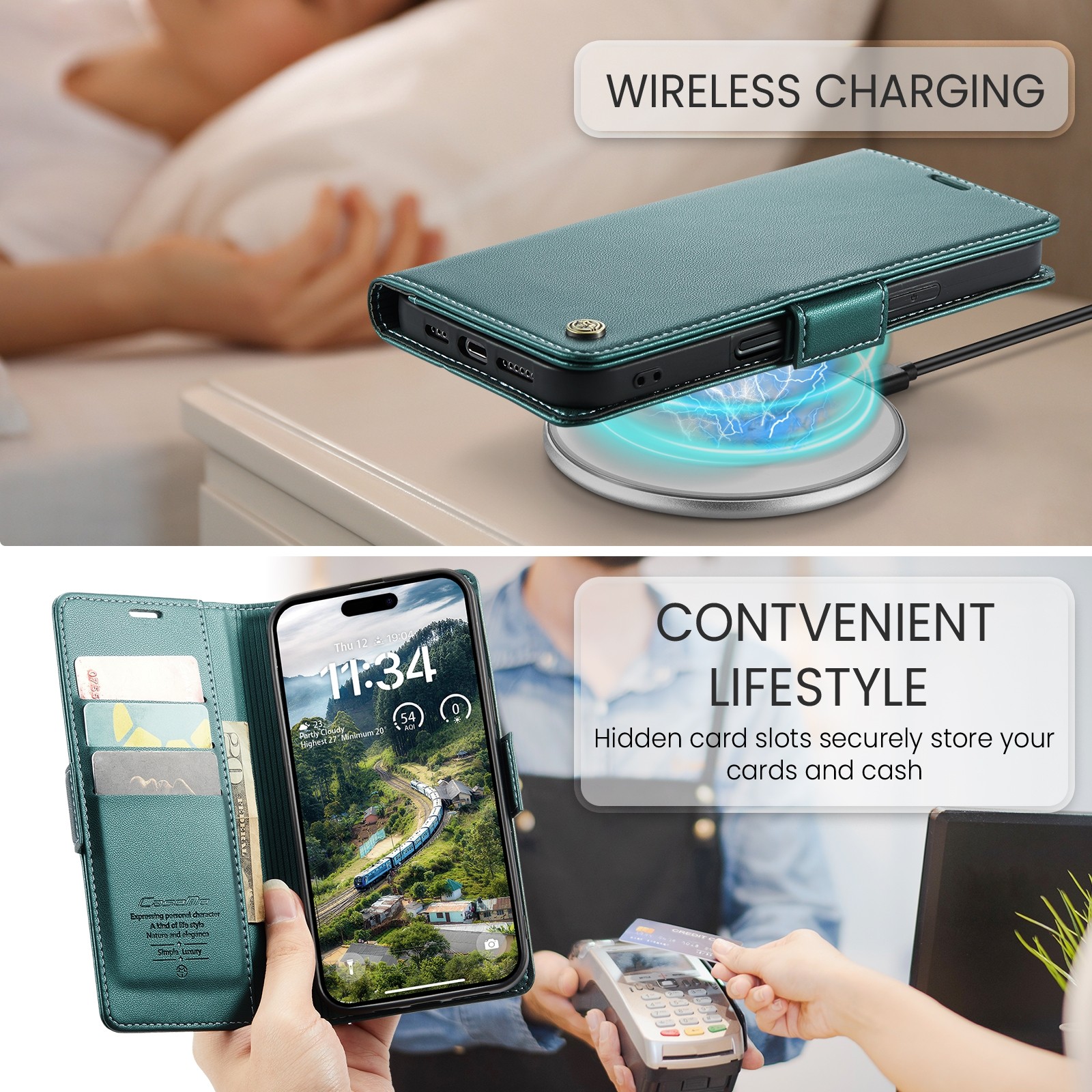 CaseMe 023 iPhone 16 Pro Max RFID Θήκη Πορτοφόλι Δερμάτινη –Green