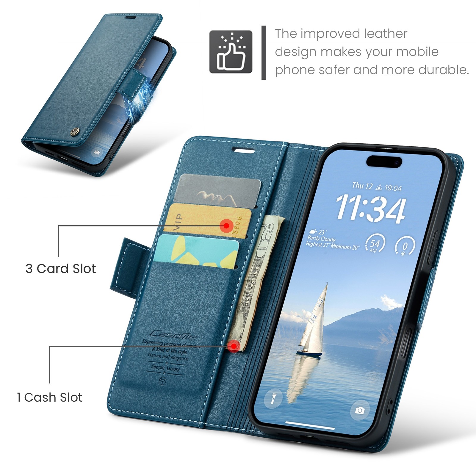 CaseMe 023 iPhone 16 Pro Max RFID Θήκη Πορτοφόλι Δερμάτινη – Blue