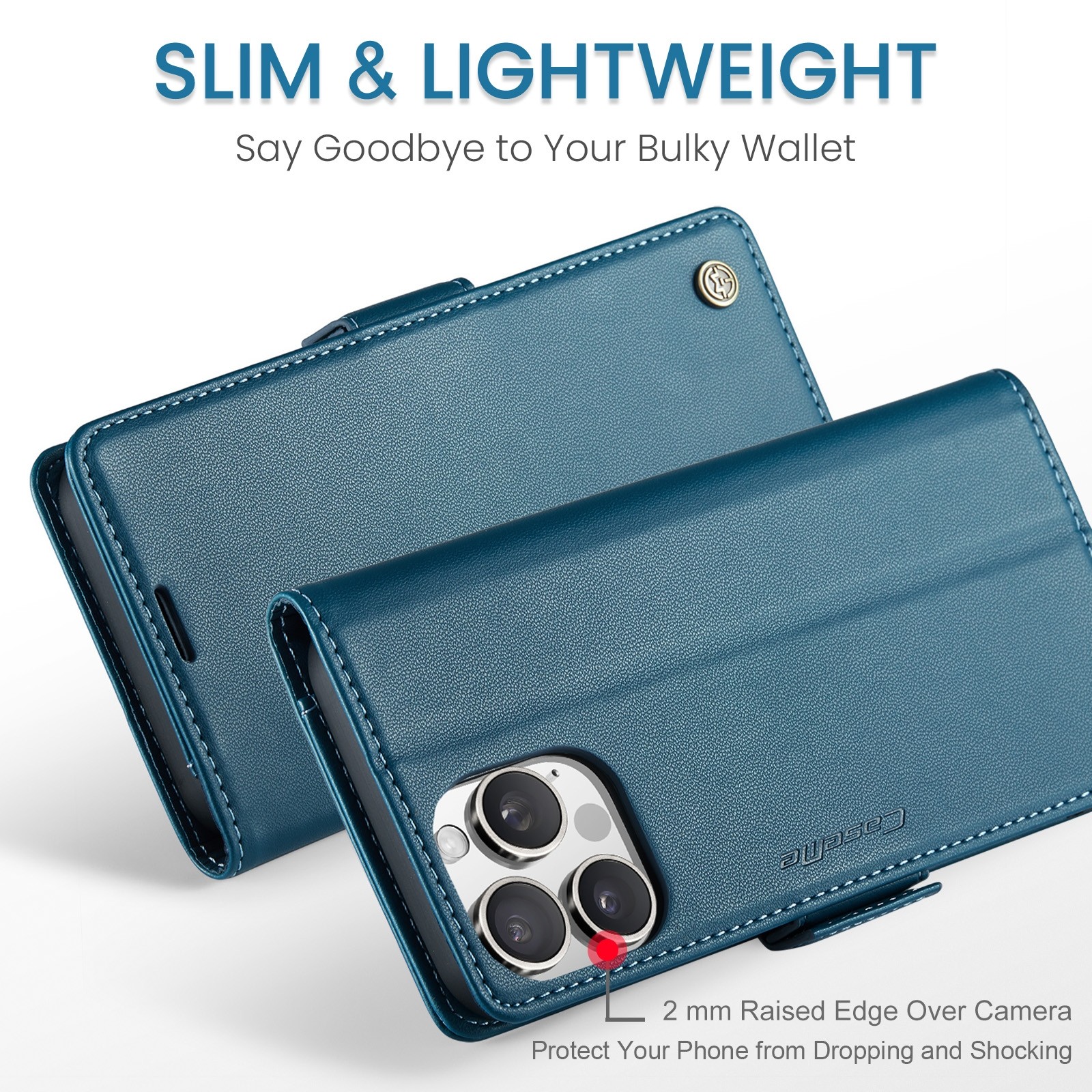 CaseMe 023 iPhone 16 Pro Max RFID Θήκη Πορτοφόλι Δερμάτινη – Blue