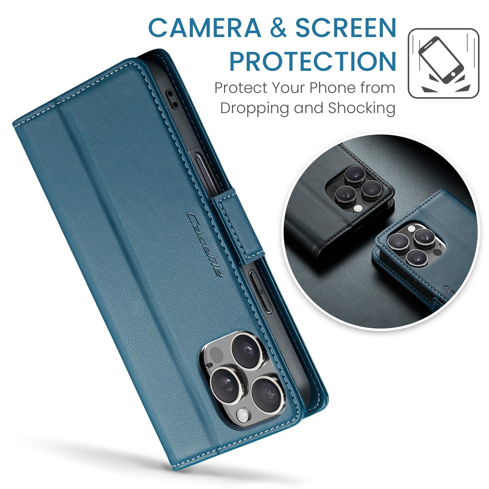 CaseMe 023 iPhone 16 Pro Max RFID Θήκη Πορτοφόλι Δερμάτινη – Blue