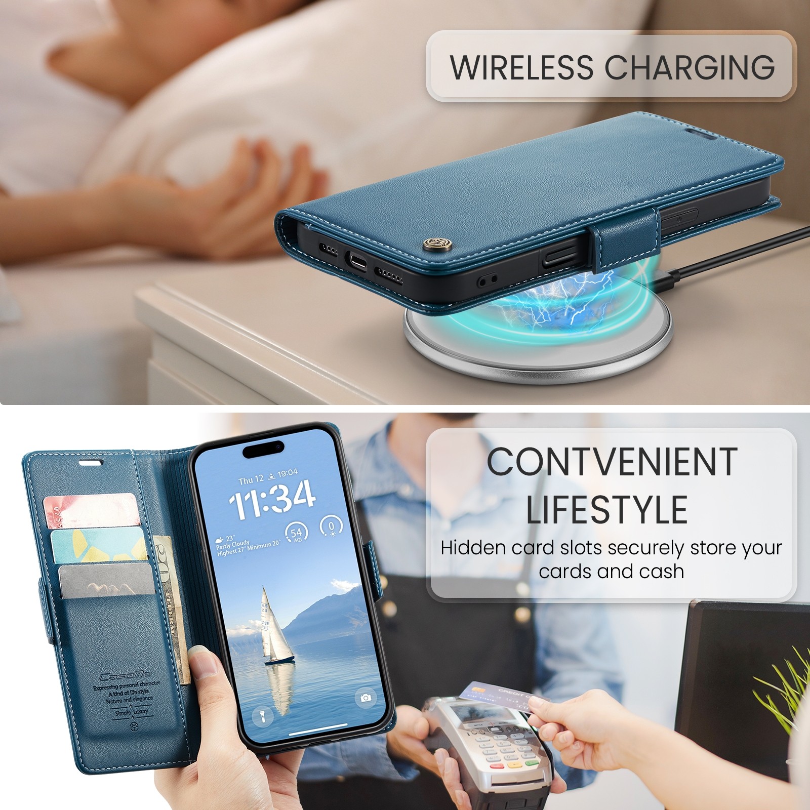 CaseMe 023 iPhone 16 Pro Max RFID Θήκη Πορτοφόλι Δερμάτινη – Blue