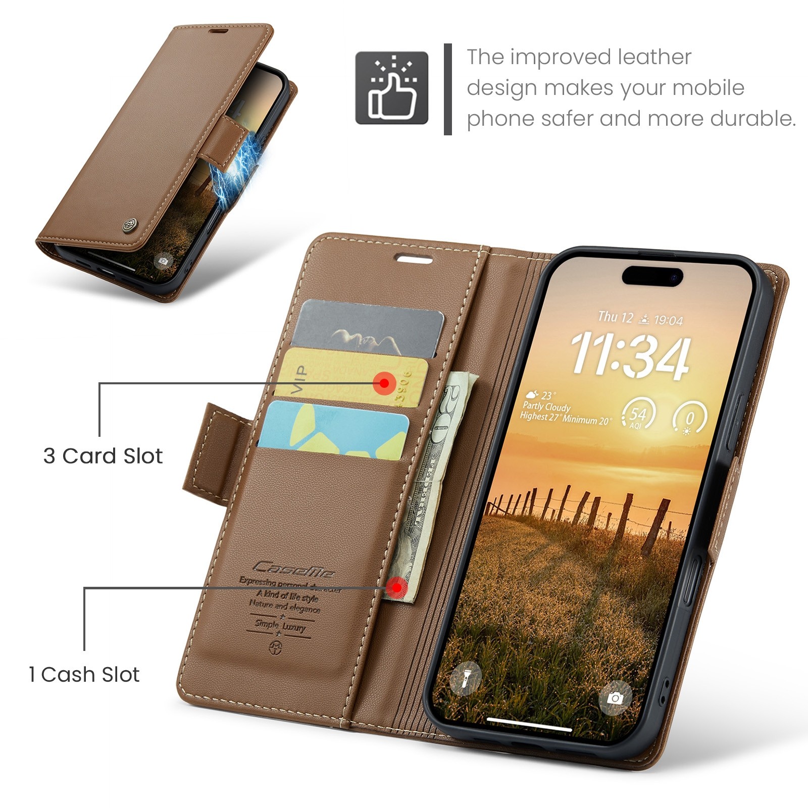 CaseMe 023 iPhone 16 Pro Max RFID Θήκη Πορτοφόλι Δερμάτινη – Brown