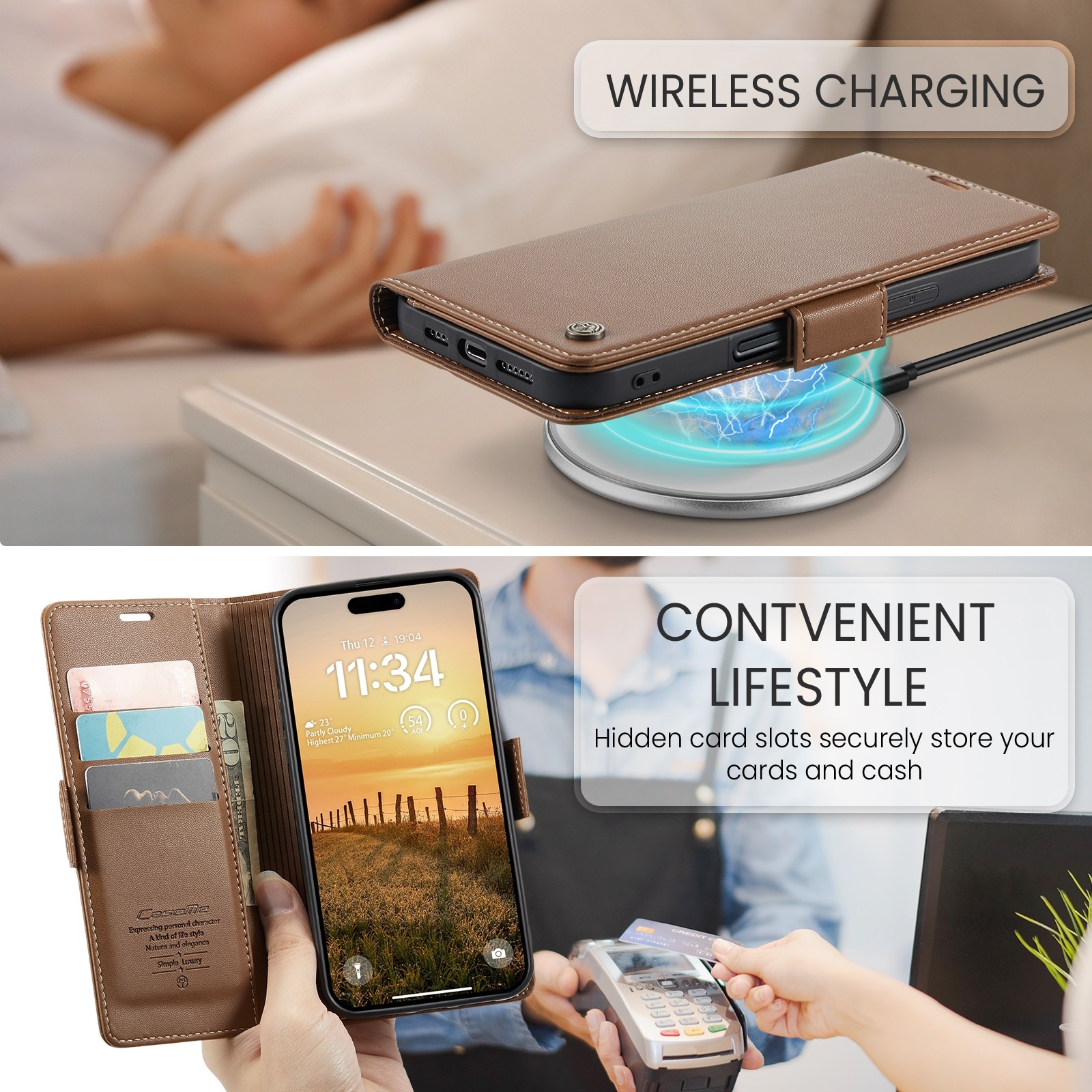 CaseMe 023 iPhone 16 Pro Max RFID Θήκη Πορτοφόλι Δερμάτινη – Brown