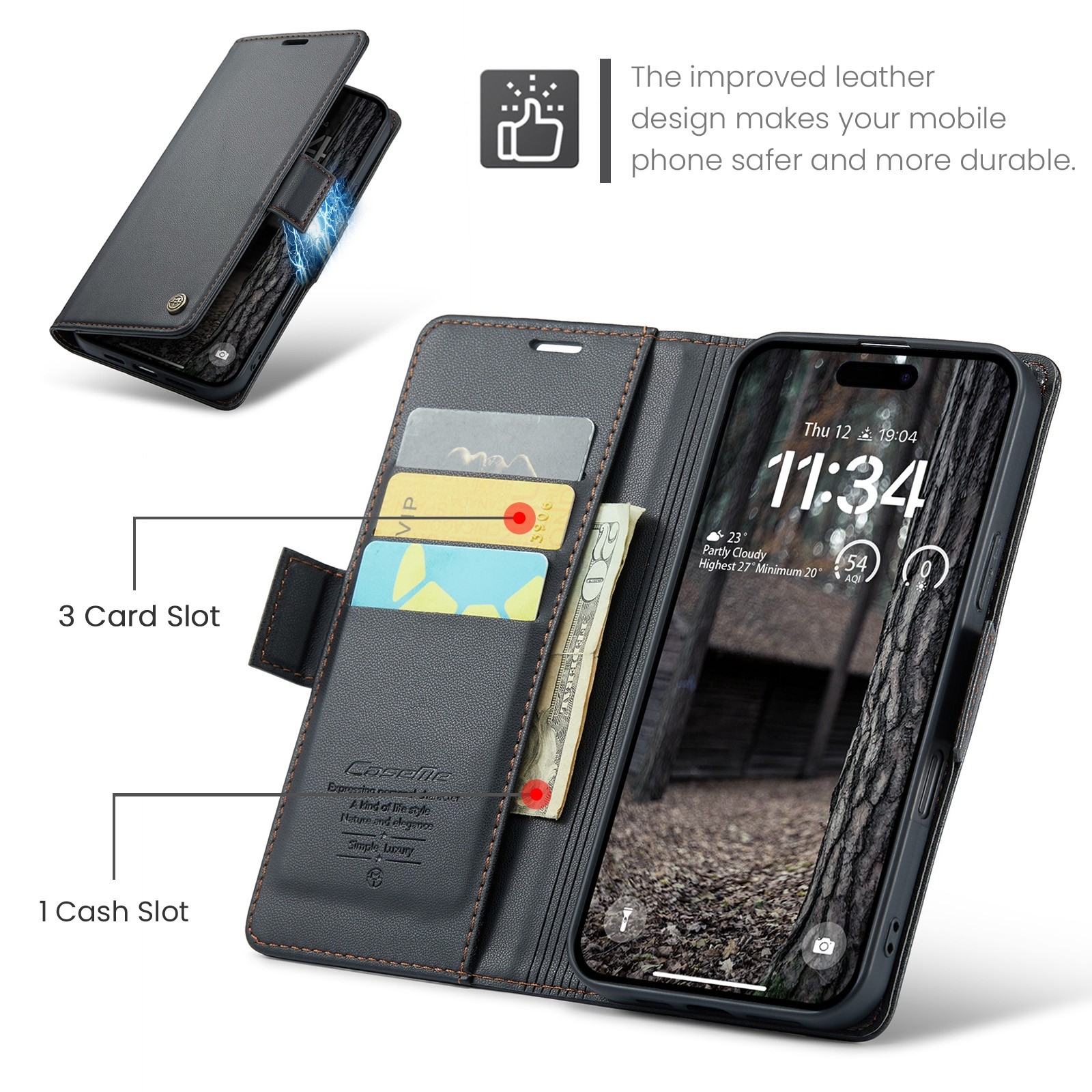 CaseMe 023 iPhone 16 Pro Max RFID Θήκη Πορτοφόλι Δερμάτινη –Black