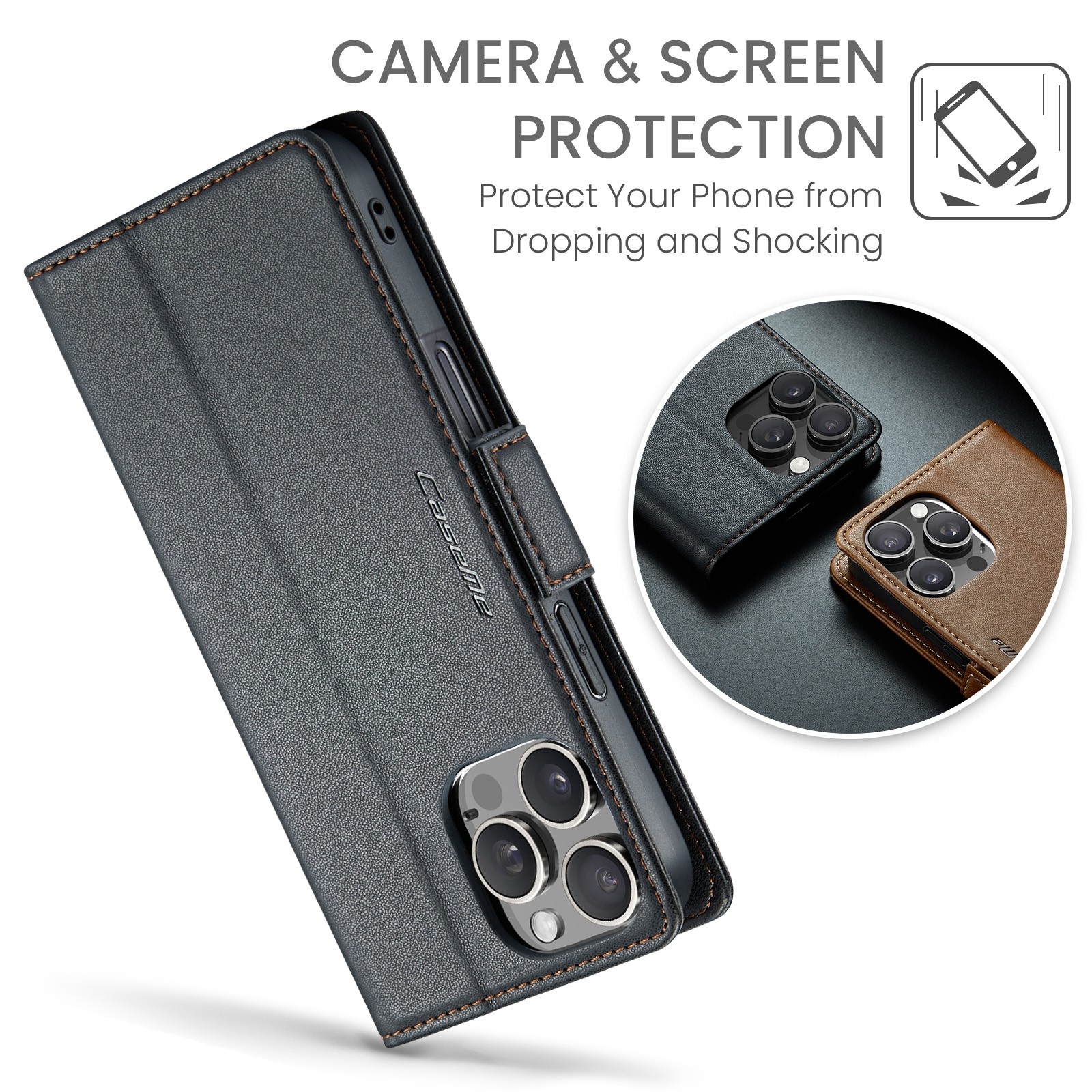 CaseMe 023 iPhone 16 Pro Max RFID Θήκη Πορτοφόλι Δερμάτινη –Black
