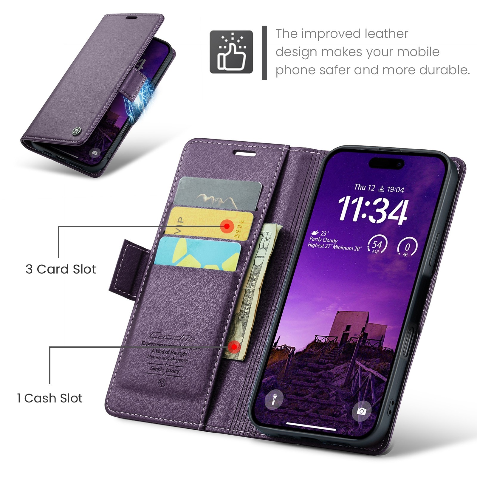 CaseMe 023 iPhone 16 Pro Max RFID Θήκη Πορτοφόλι Δερμάτινη –Purple