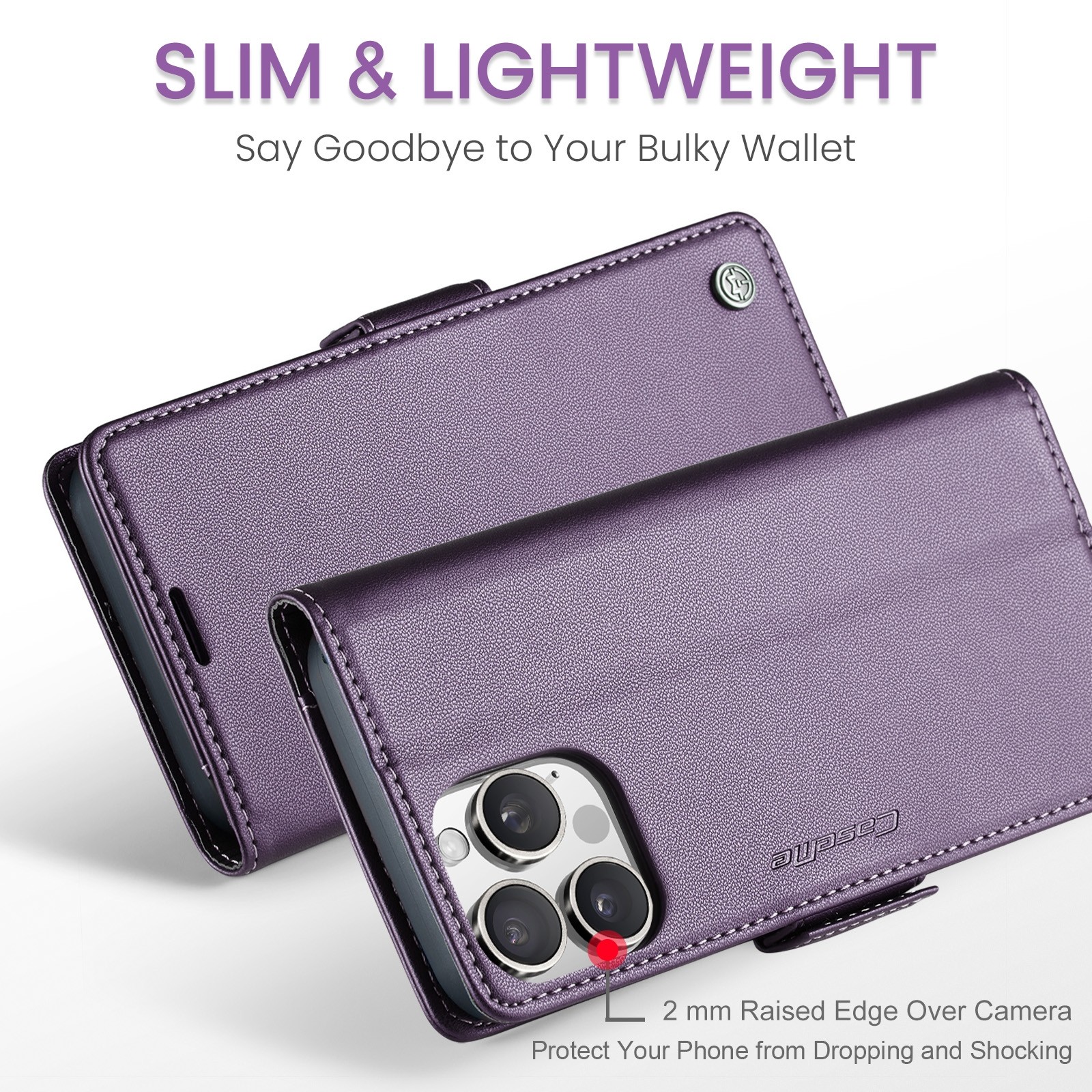 CaseMe 023 iPhone 16 Pro Max RFID Θήκη Πορτοφόλι Δερμάτινη –Purple