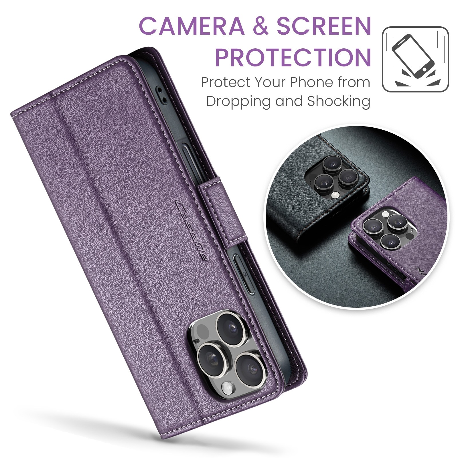 CaseMe 023 iPhone 16 Pro Max RFID Θήκη Πορτοφόλι Δερμάτινη –Purple