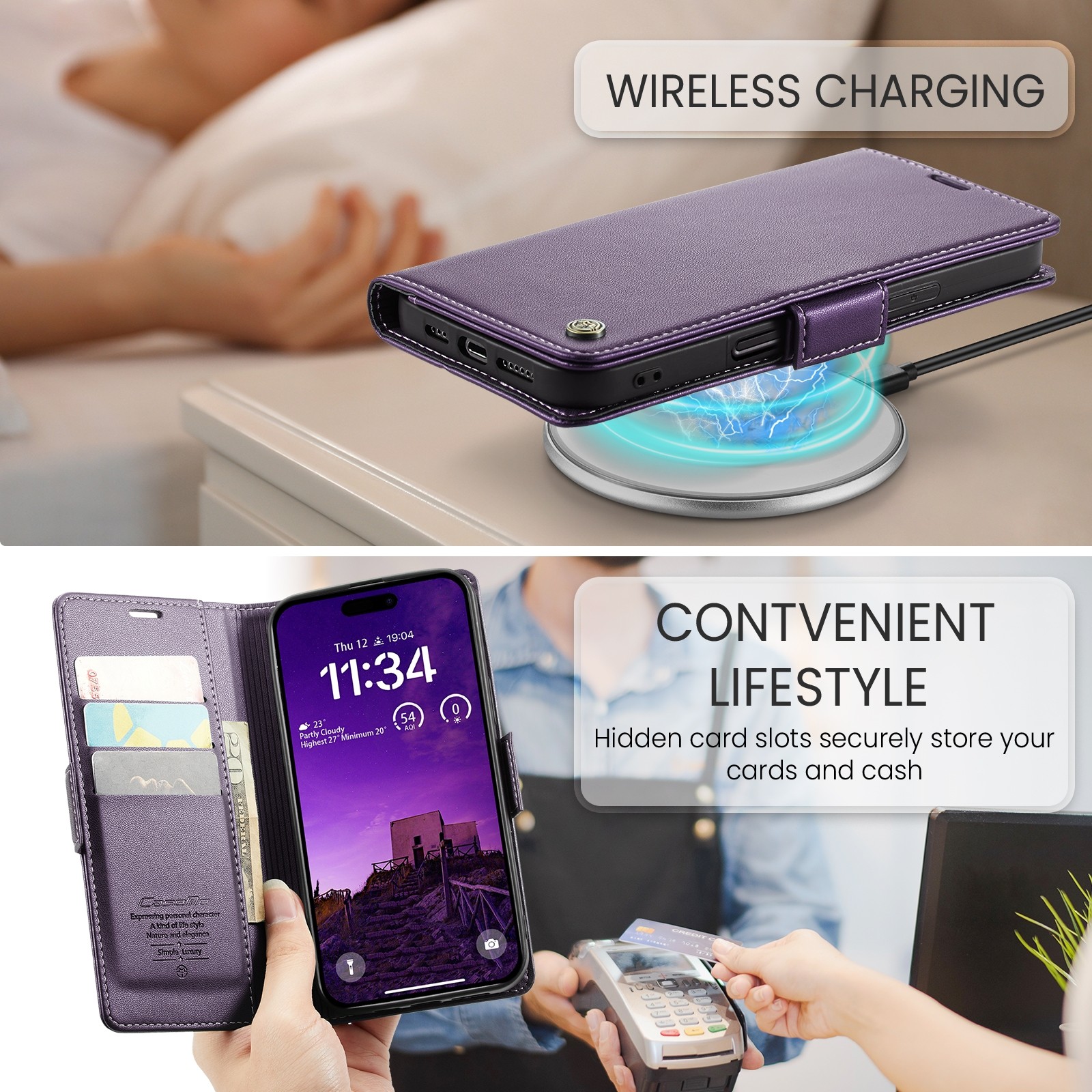 CaseMe 023 iPhone 16 Pro Max RFID Θήκη Πορτοφόλι Δερμάτινη –Purple