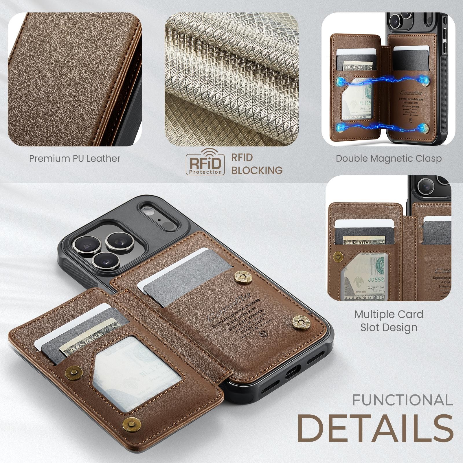 CaseMe C22 iPhone 17 Pro Max Wallet RFID Θήκη Δερμάτινη - Brown