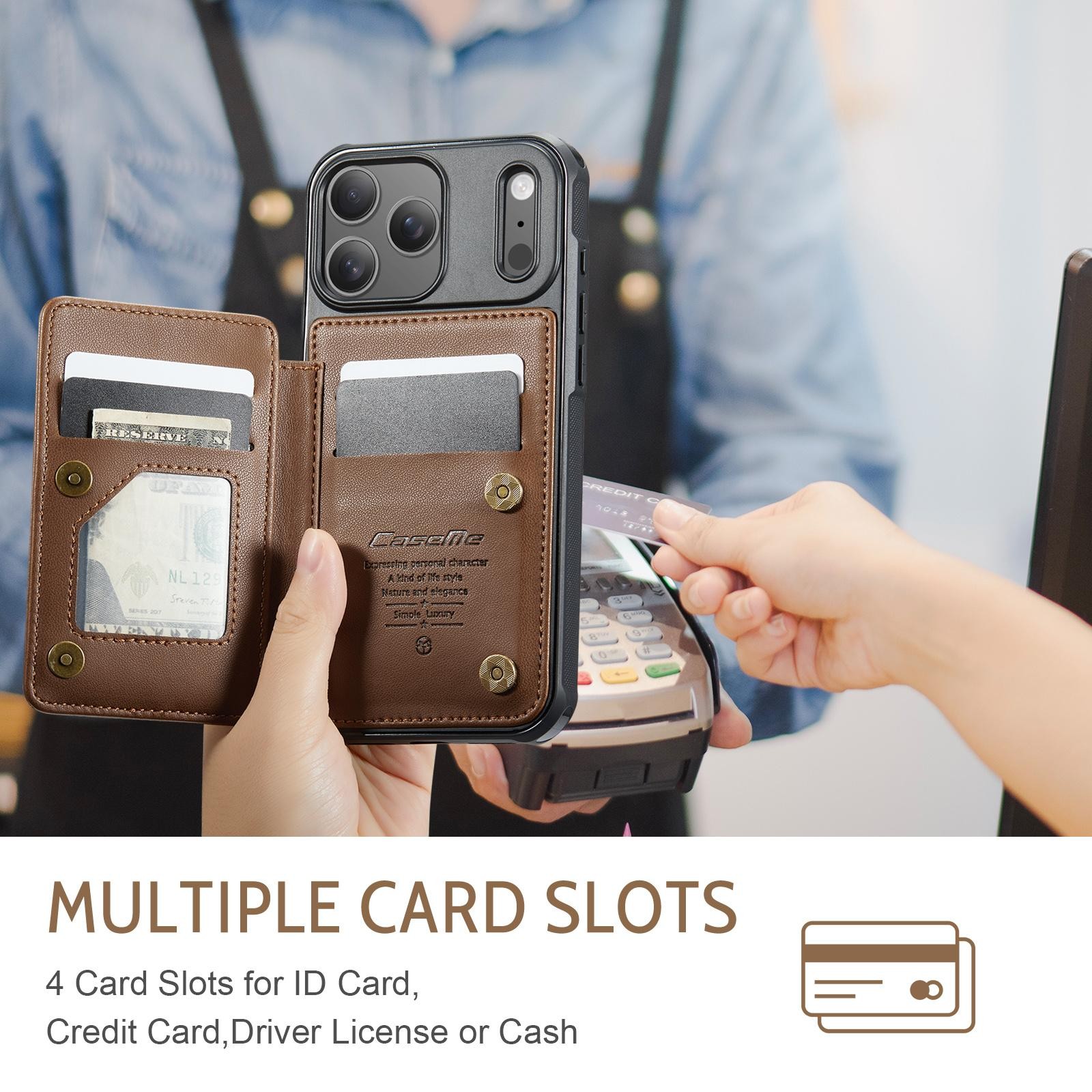 CaseMe C22 iPhone 17 Pro Max Wallet RFID Θήκη Δερμάτινη - Brown