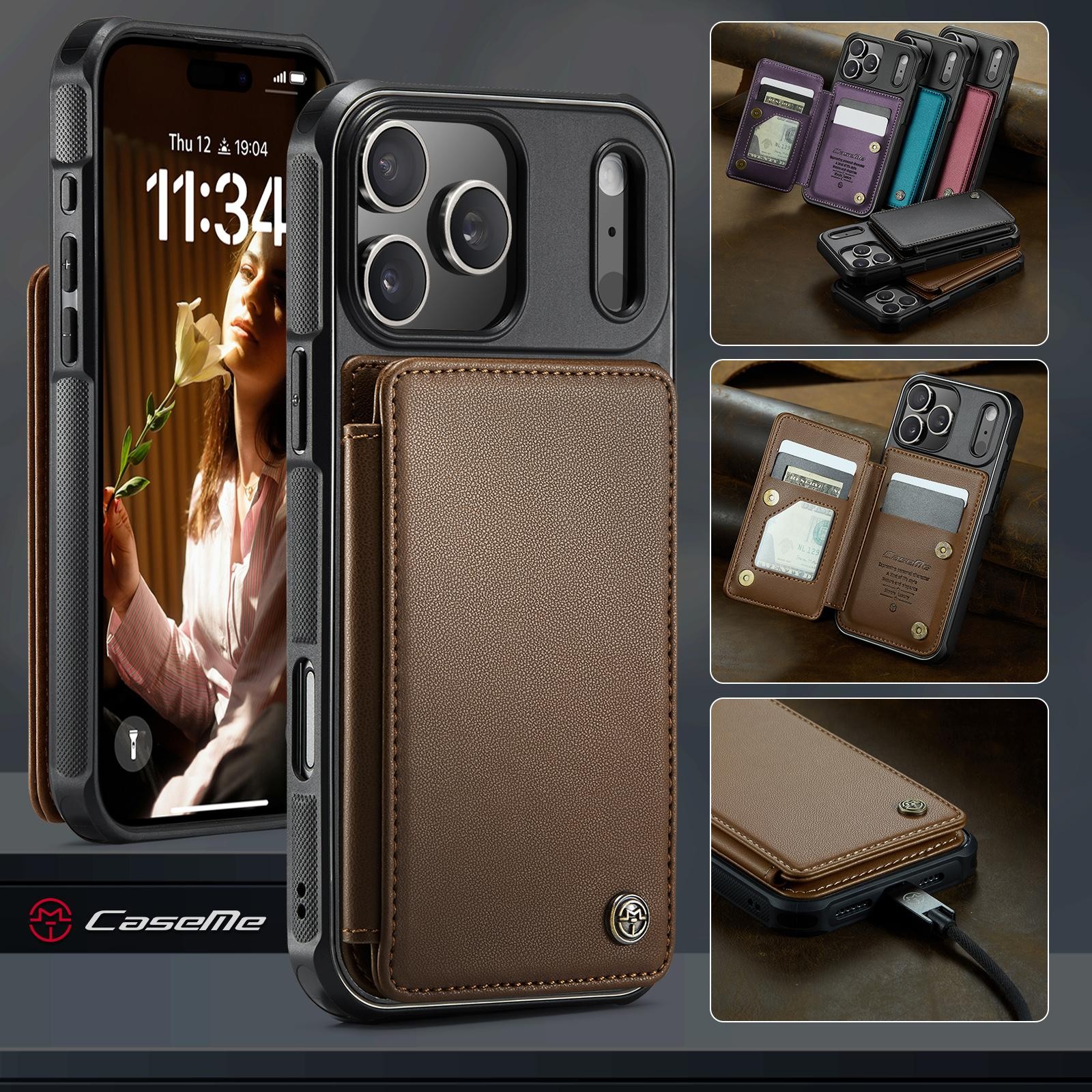 CaseMe C22 iPhone 17 Pro Max Wallet RFID Θήκη Δερμάτινη - Brown