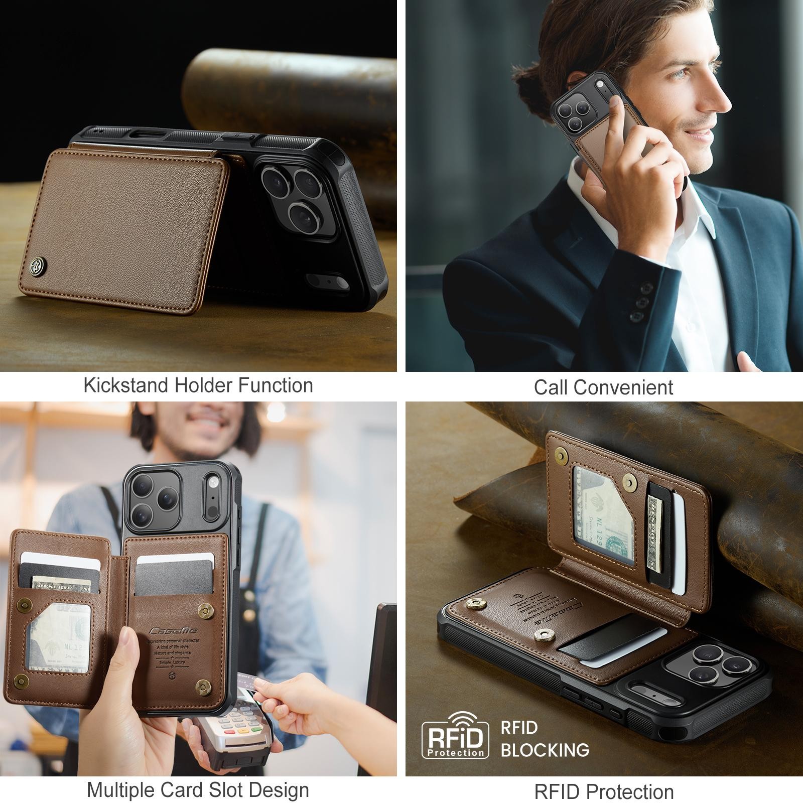 CaseMe C22 iPhone 17 Pro Max Wallet RFID Θήκη Δερμάτινη - Brown