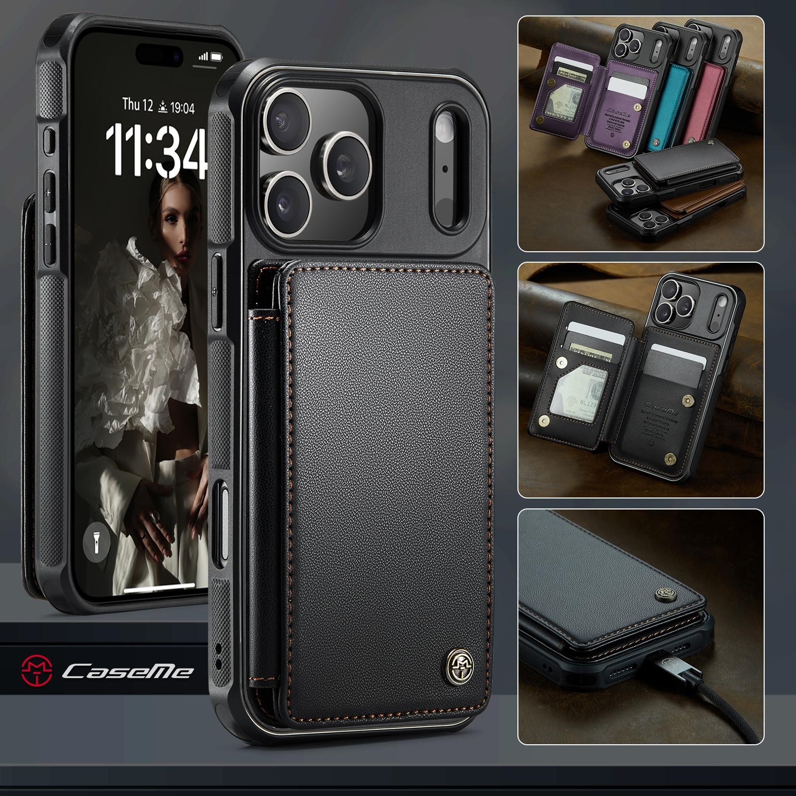 CaseMe C22 iPhone 17 Pro Max Wallet RFID Θήκη Δερμάτινη - Black