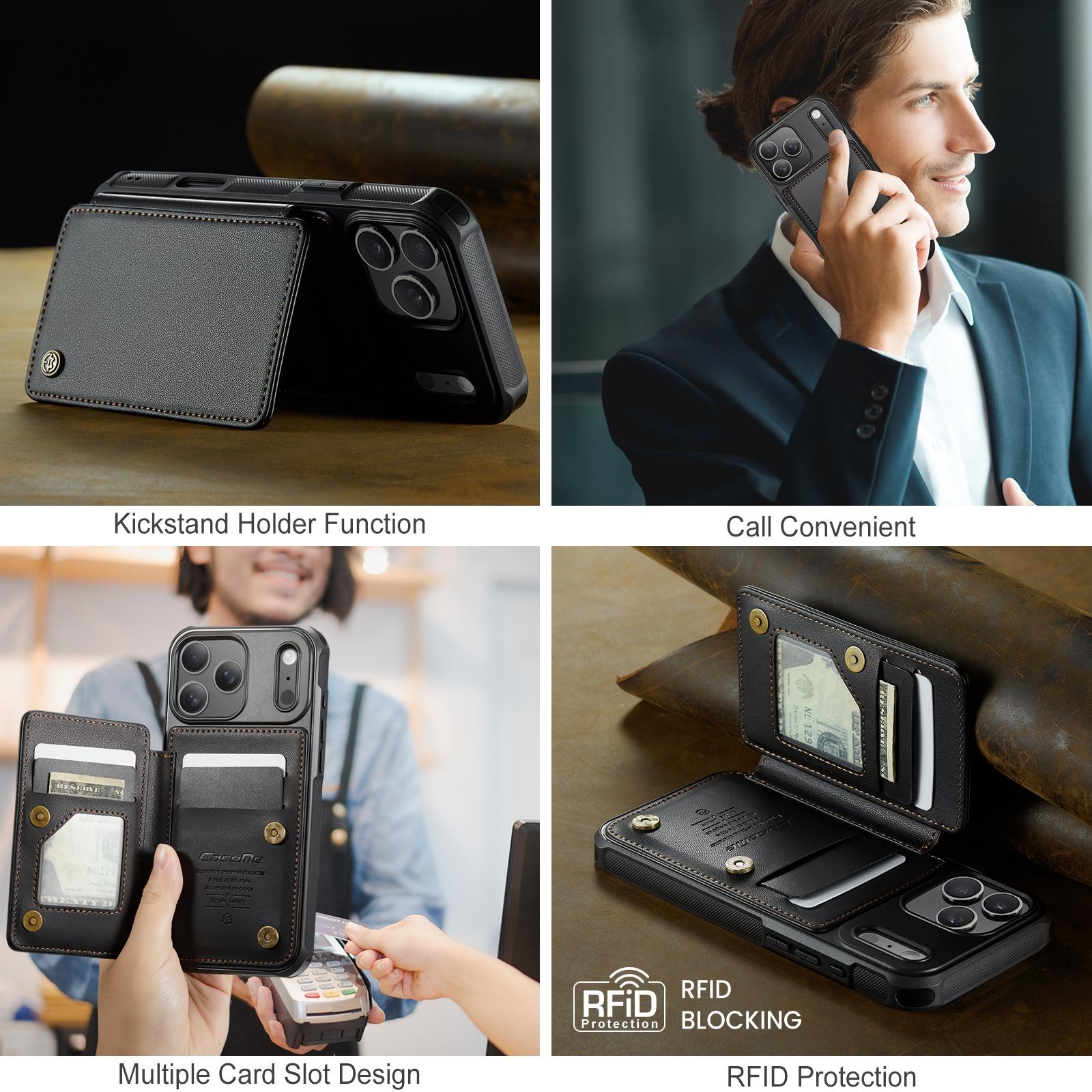 CaseMe C22 iPhone 17 Pro Max Wallet RFID Θήκη Δερμάτινη - Black