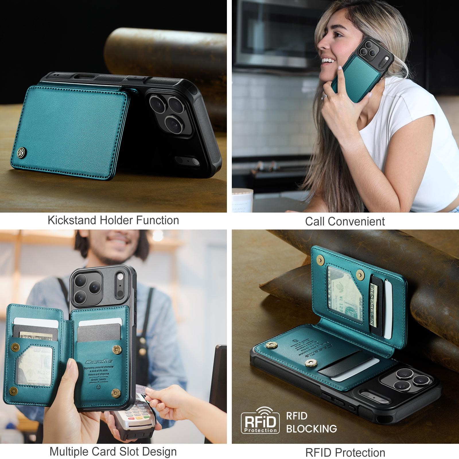 CaseMe C22 iPhone 17 Pro Max Wallet RFID Θήκη Δερμάτινη -Green
