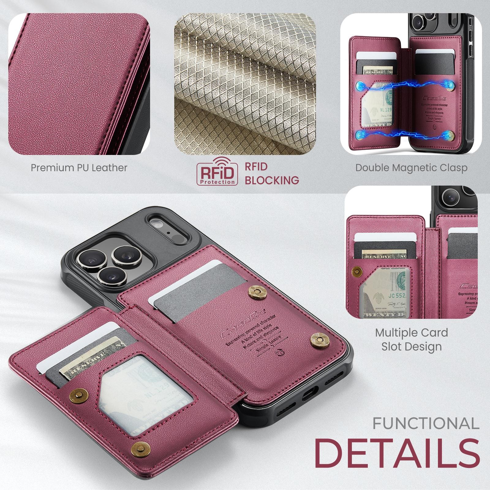 CaseMe C22 iPhone 17 Pro Max Wallet RFID Θήκη Δερμάτινη - Red