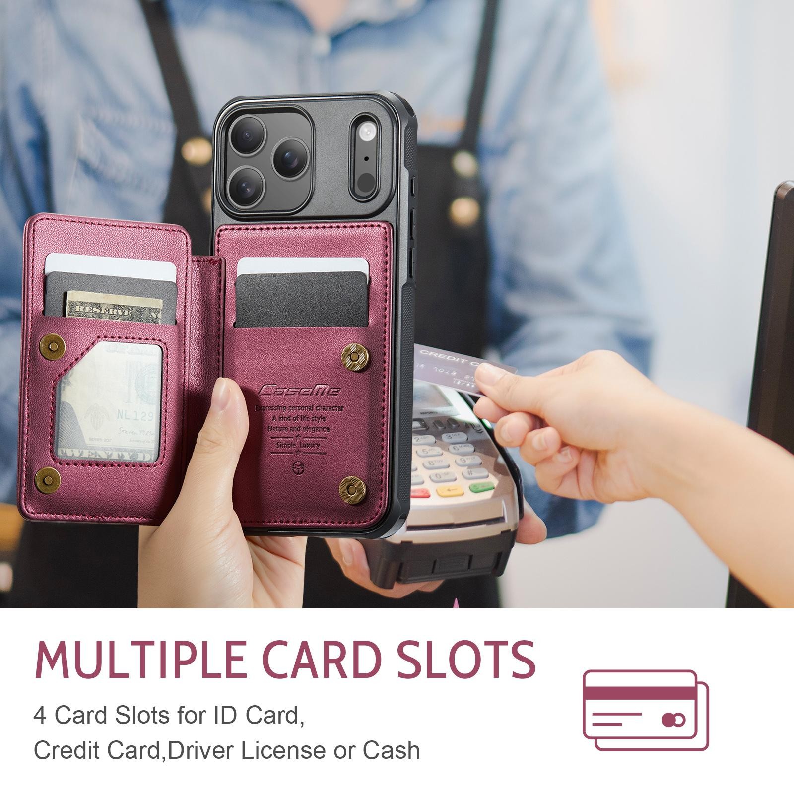 CaseMe C22 iPhone 17 Pro Max Wallet RFID Θήκη Δερμάτινη - Red