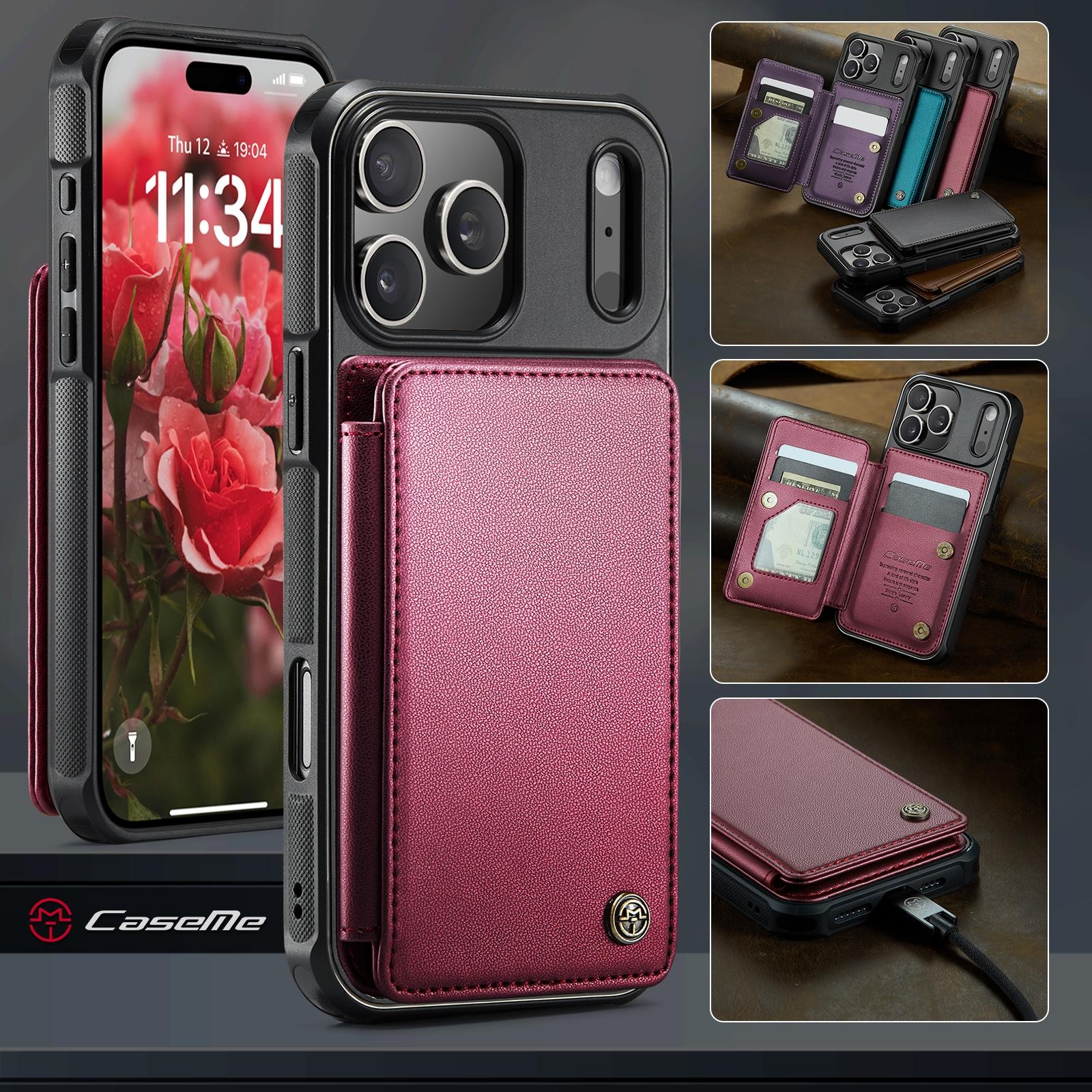 CaseMe C22 iPhone 17 Pro Max Wallet RFID Θήκη Δερμάτινη - Red