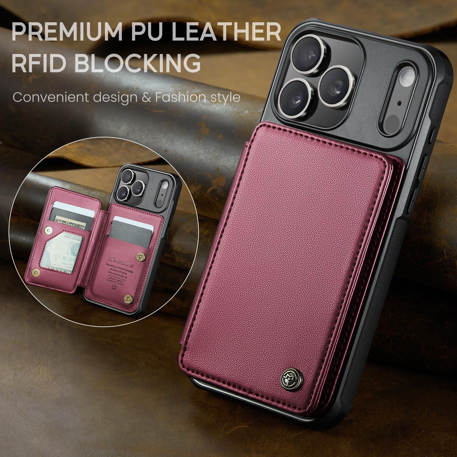 CaseMe C22 iPhone 17 Pro Max Wallet RFID Θήκη Δερμάτινη - Red