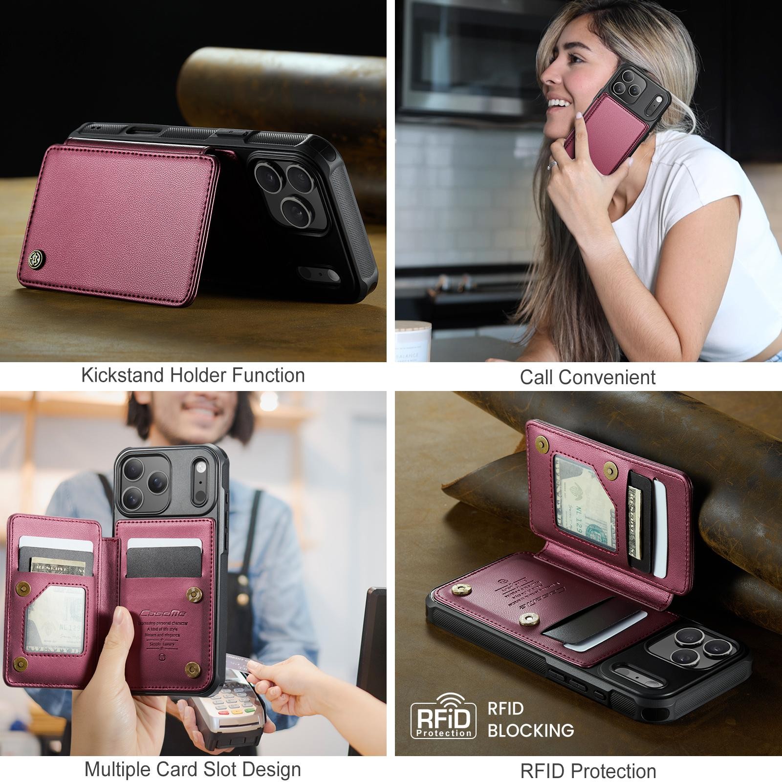 CaseMe C22 iPhone 17 Pro Max Wallet RFID Θήκη Δερμάτινη - Red