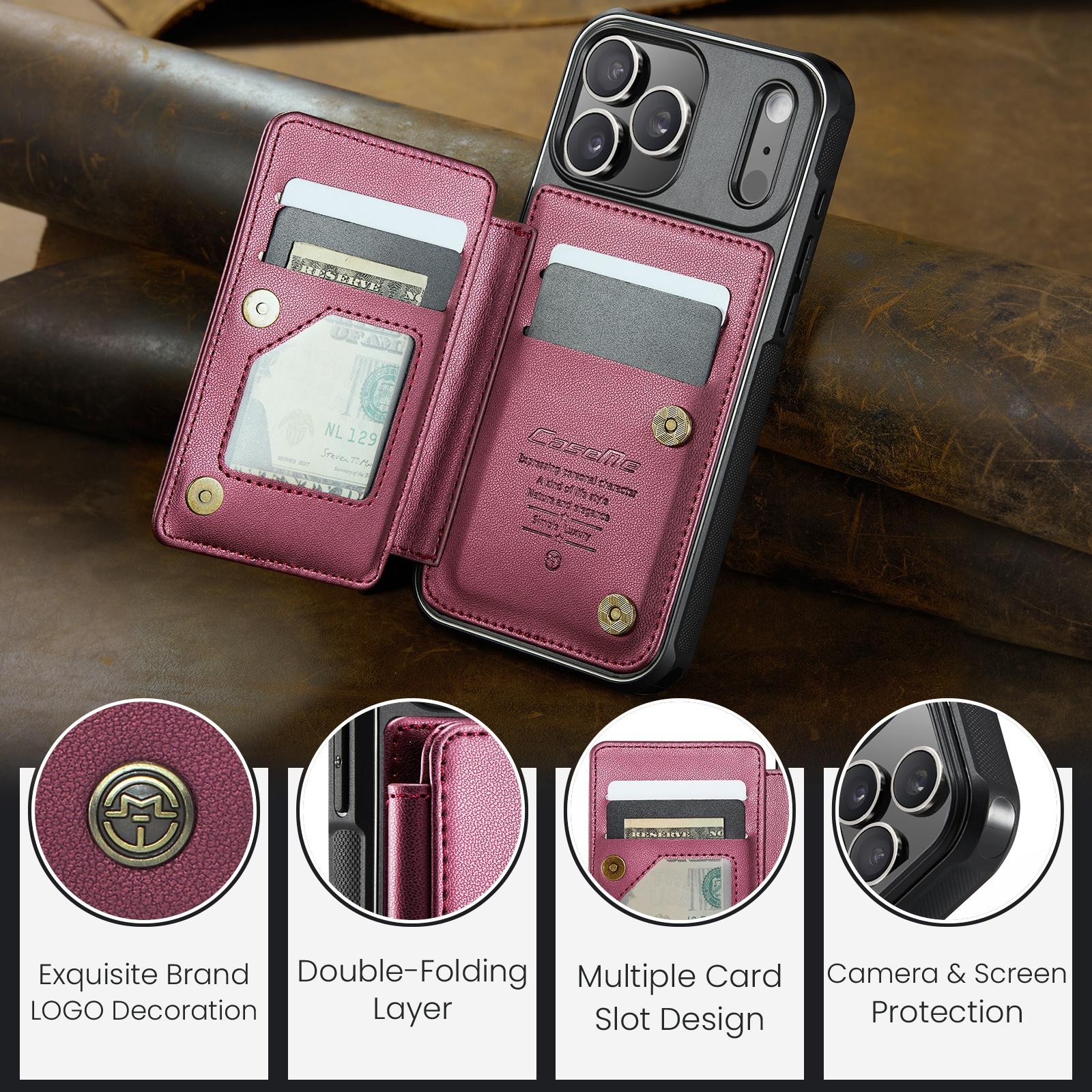 CaseMe C22 iPhone 17 Pro Max Wallet RFID Θήκη Δερμάτινη - Red