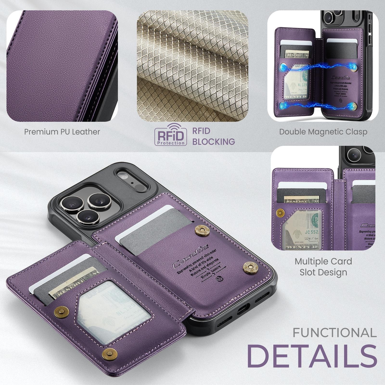 CaseMe C22 iPhone 17 Pro Max Wallet RFID Θήκη Δερμάτινη -Purple