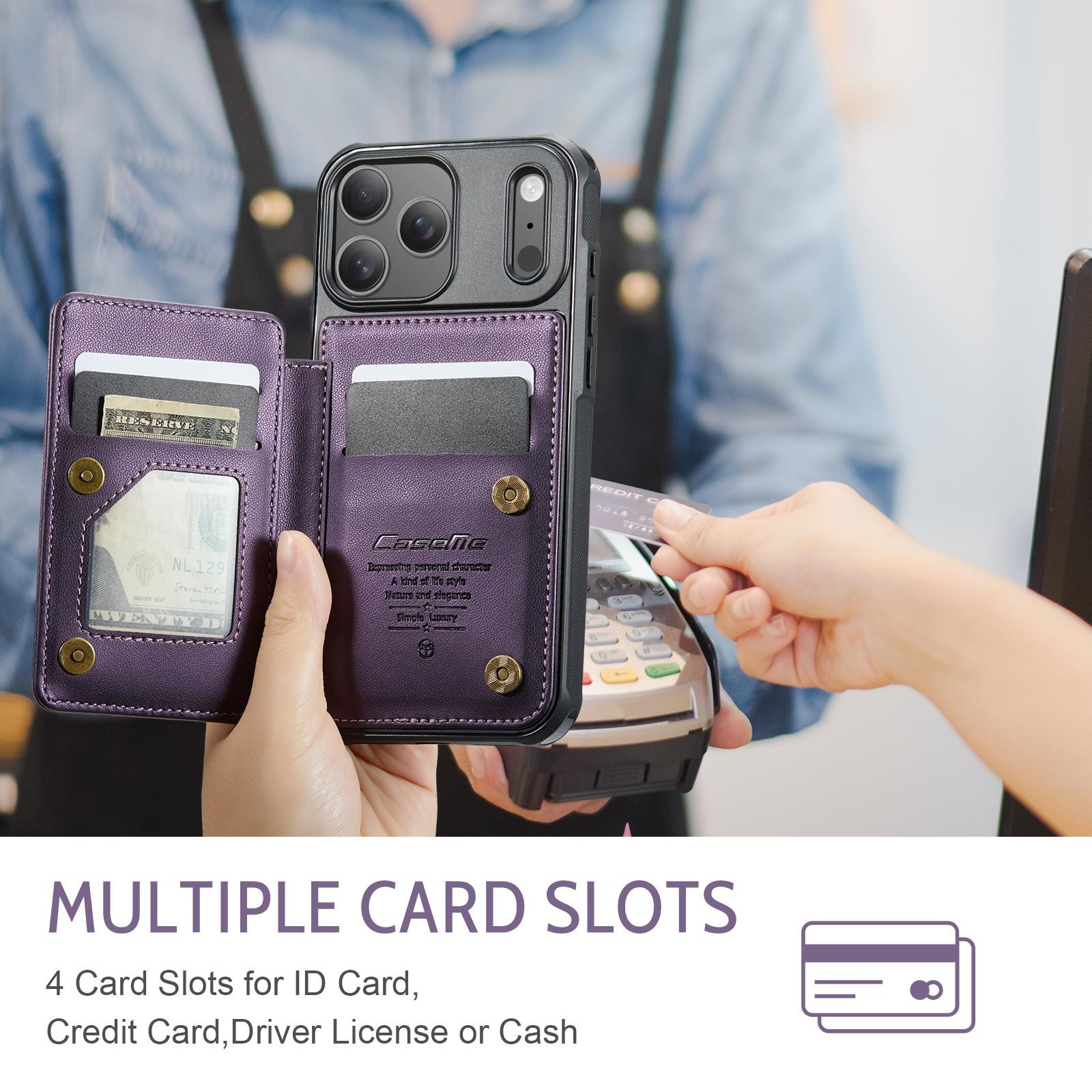 CaseMe C22 iPhone 17 Pro Max Wallet RFID Θήκη Δερμάτινη -Purple