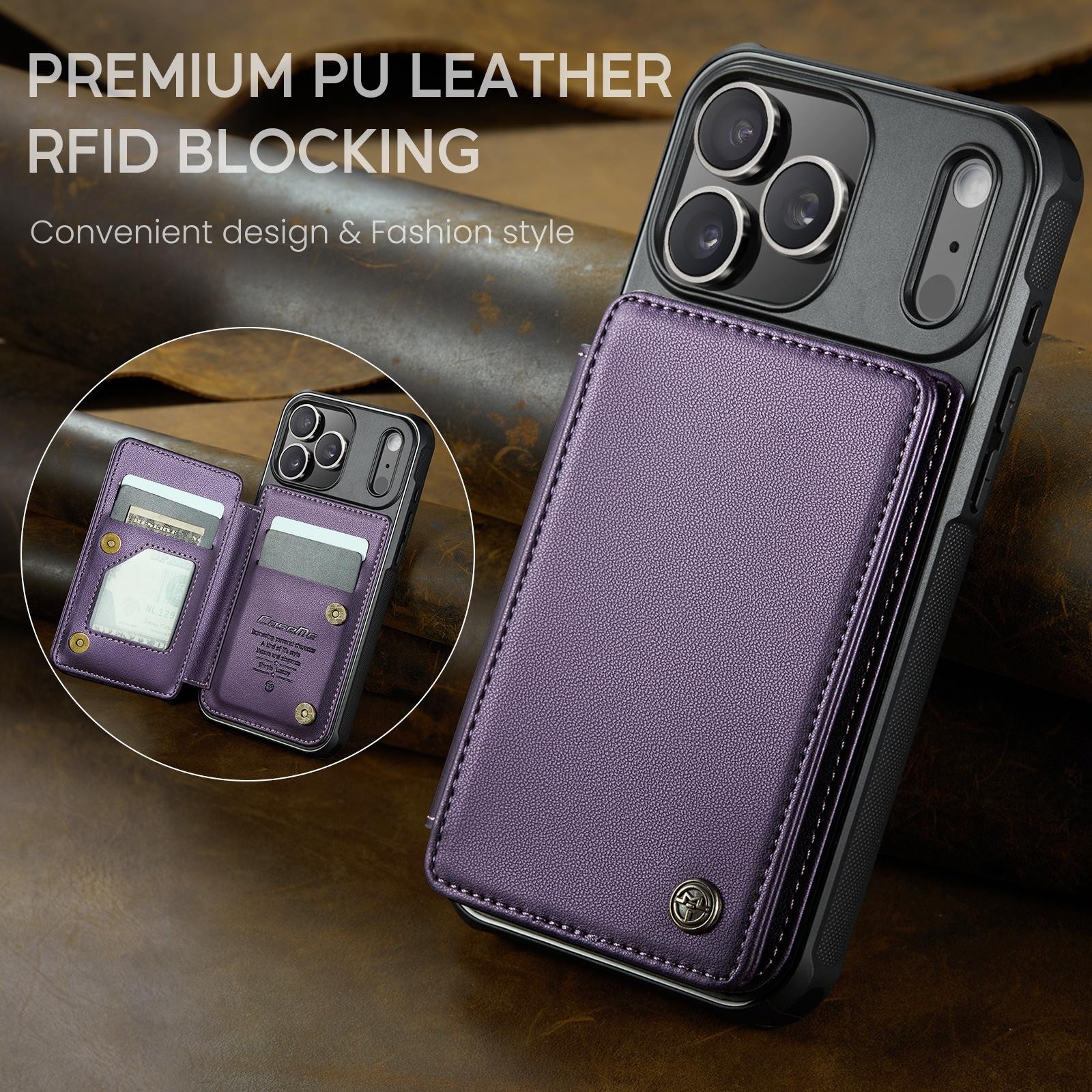 CaseMe C22 iPhone 17 Pro Max Wallet RFID Θήκη Δερμάτινη -Purple