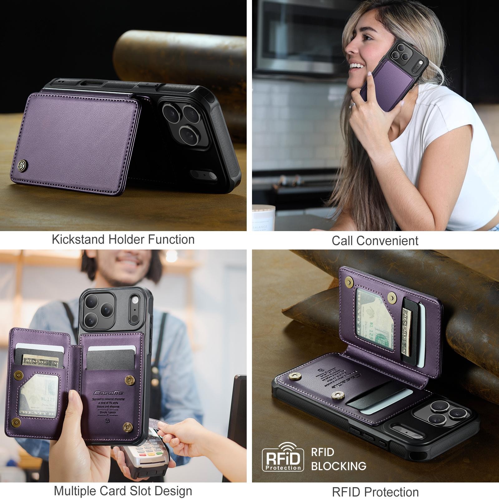 CaseMe C22 iPhone 17 Pro Max Wallet RFID Θήκη Δερμάτινη -Purple
