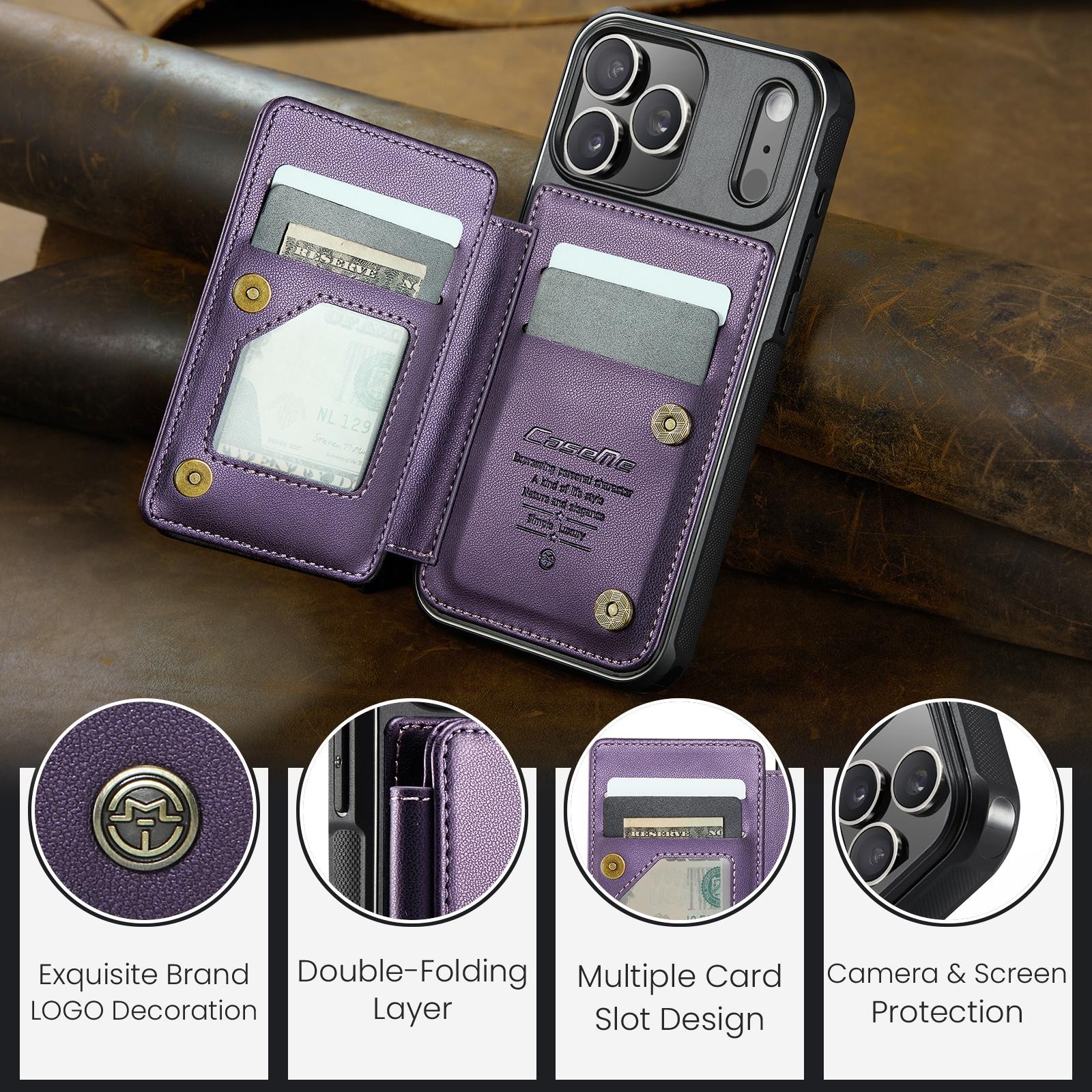 CaseMe C22 iPhone 17 Pro Max Wallet RFID Θήκη Δερμάτινη -Purple