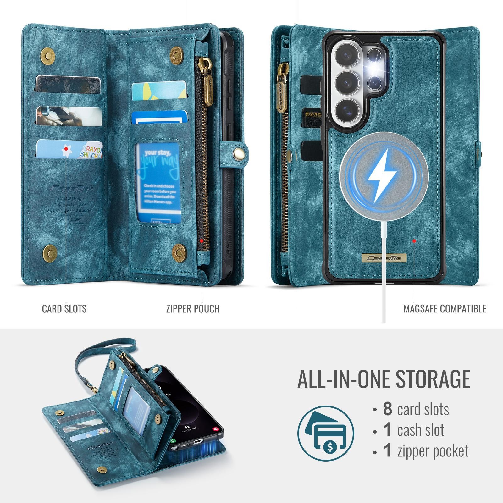 CaseMe 008 Samsung Galaxy S26 Ultra 5G Θήκη Πορτοφόλι με Αποσπώμενη Θήκη Σιλικόνης - Blue