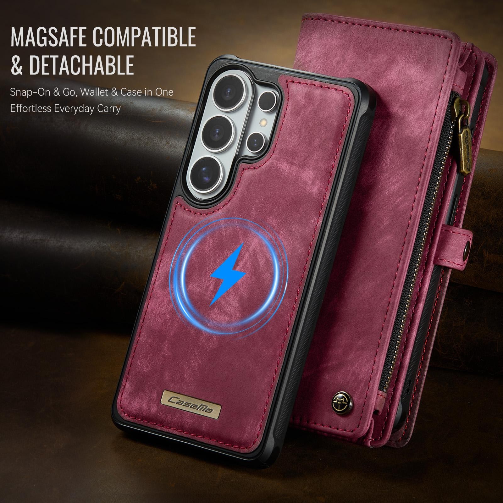CaseMe 008 Samsung Galaxy S26 Ultra 5G Θήκη Πορτοφόλι με Αποσπώμενη Θήκη Σιλικόνης - Wine red