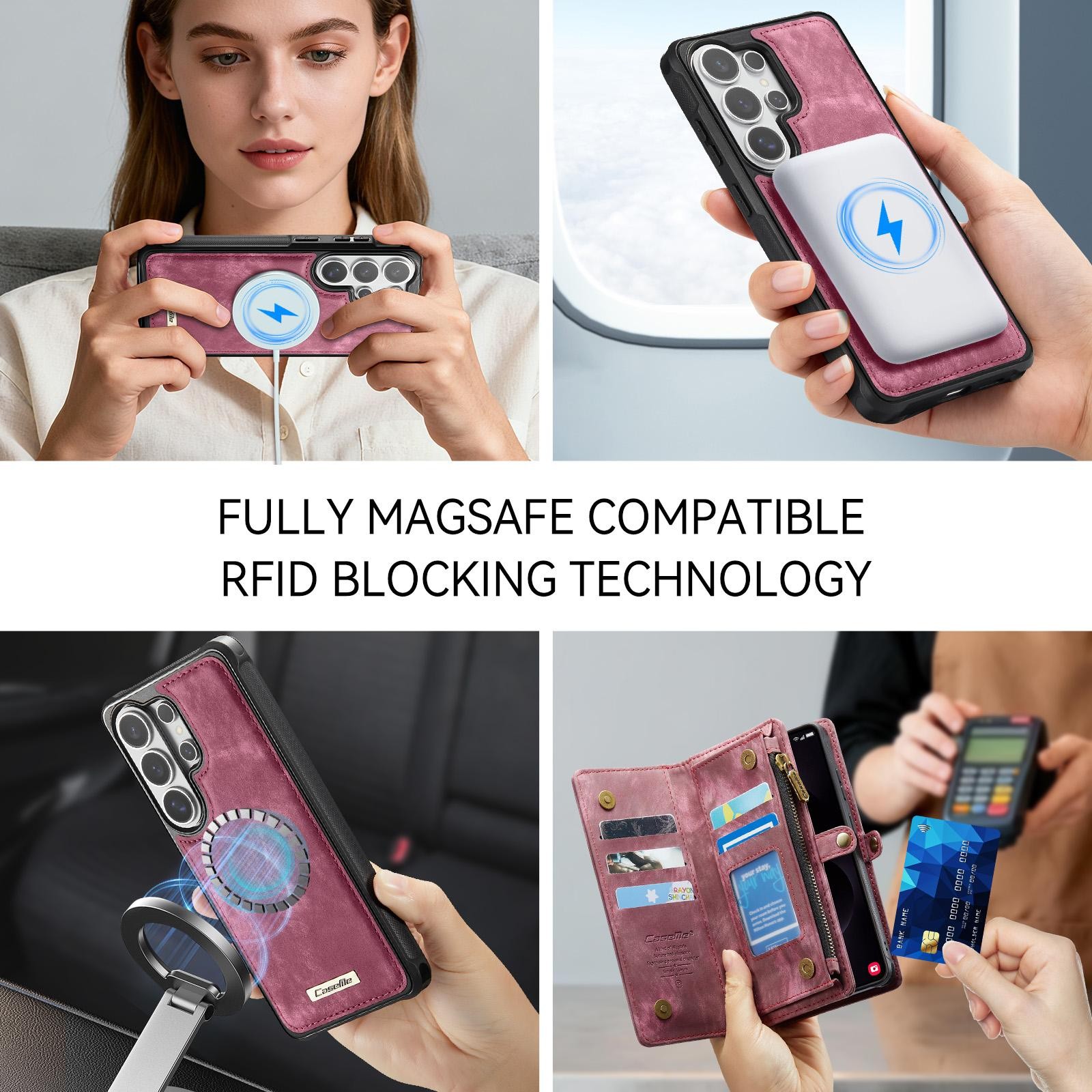 CaseMe 008 Samsung Galaxy S26 Ultra 5G Θήκη Πορτοφόλι με Αποσπώμενη Θήκη Σιλικόνης - Wine red