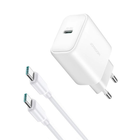 Joyroom Φορτιστής με Καλώδιο Type-C σε Type-C  20W Power Delivery Λευκός